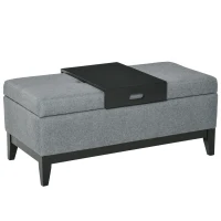 HOMCOM 42" Rectangular Storage Ottoman Bench, Linen Fabric Coffee Table Ottoman with Removable Tray for Living Room, Entryway, or Bedroom, Gray(m-11)