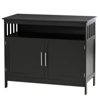 HOMCOM Kitchen Sideboard, Buffet Cabinet, Wooden Storage Console Table with 2-Level Cabinet and Open Shelf, Black(m-15)