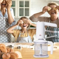 HOMCOM 5-in-1 Electric Hand Mixer, Handheld Mixer with Measuring Cup, 300W Immersion Blender with 5+1P Speeds, Dough Hooks, Chopper, Whisk and Mixers for Meat, Fruit, Mashed Potato and Milkshake(m-10)