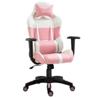 Vinsetto Office Chair Racing Gaming Chair Faux Leather Adjustable Height Recliner with Wheels, Headrest, Lumbar Support for Girls Gift, Pink and White(m-14)