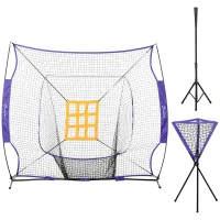 Soozier Baseball Practice Net Set with 7.5x7ft Catcher Net, Ball Caddy and Batting Tee, Portable Pitching Net with Carry Bag for Hitting, Pitching, Batting, Catching, Purple(m-11)