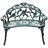 Outsunny Outdoor Bench, Cast Aluminum Outdoor Furniture, Metal Bench with Floral Rose Accent & Antique Finish, Green(m-11)