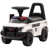 Aosom Kids Push Ride On Car with Working PA System and Horn, Police Truck Style  Foot-to-Floor Sliding Car for Boys and Girls with Under-Seat Storage, for 18 Months to 5 Years Old, White(m-11)