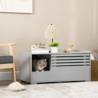 PawHut Cat Litter Box Enclosure with Spacious Interior, Cat Washroom Storage End Table for Indoor Cats with Hidden Storage Cabinet Space, Elevated Bottom, Grey(m-10)