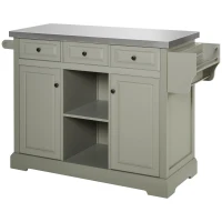 HOMCOM Rolling Kitchen Island with Storage, Kitchen Cart with Stainless Steel Top, Spice Rack & Drawers, Gray(m-11)