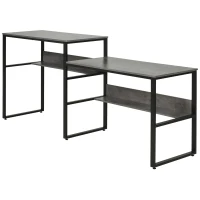 HOMCOM 86.5 Inch Two Person Desk Double Computer Table Writing Desk with Open Shelves Long Storage Workstation for Home Office Gray(m-11)