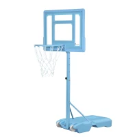 Soozier Poolside Basketball Hoop Stand, 36.5"-48.5" Height Adjustable Portable Hoop System w/ Clear Backboard & Fillable Base for Whole Family, Blue, White(m-11)