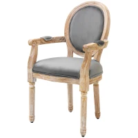 HOMCOM Vintage Dining Chair with Round Back, Thick Sponge Padded Seat and Section Armrest with Wood Frame, Gray(m-11)