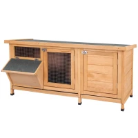 PawHut Large Bunny Hutch, Rabbit Cage with 2 Outside Areas and 1 Main House for Small Animals, Yellow(m-16)