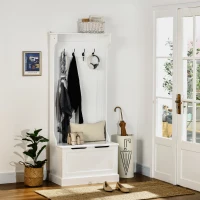 HOMCOM Hall Tree with Coat Rack, Storage, and Sitting Bench, White(m-10)