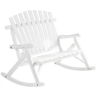 Outsunny Outdoor Wooden Rocking Chair, Double-Person Adirondack Rocking Patio Chair with Rustic High Back, Slatted Seat and Backrest for Indoor, Backyard, Garden, White(m-11)