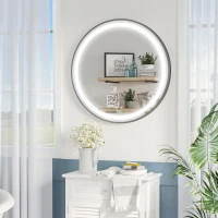 kleankin 28-Inch Lighted Bathroom Mirror for Wall, Dimmable LED Mirror with Memory Function, Round Mirror for Wall Decor(m-11)