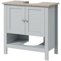 kleankin Pedestal Sink Storage Cabinet, Under Sink Cabinet, Bathroom Vanity Cabinet with Adjustable Shelf and Open Bottom Shelf, Gray(m-13)