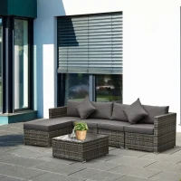Outsunny 6 Piece Patio Furniture Set Outdoor Wicker Conversation Set All Weather PE Rattan Sectional Sofa Set with Ottoman, Cushions and Tempered Glass Table, Mixed Gray and Charcoal(m-10)