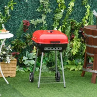 Outsunny 18" Portable Charcoal Grill with Wheels and Bottom Shelf, BBQ Smoker with Adjustable Vents on Lid for Picnic Camping Backyard Cooking, Multi(m-10)
