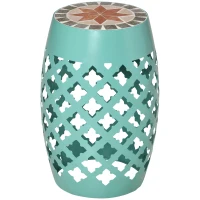 Outsunny 12" Patio Round Side Table, Outdoor Footstool, Garden Mosaic Accent Side Table, Plant Stand, Blue(m-11)