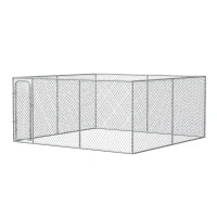 PawHut Outdoor Dog Kennel, Galvanized Chain Link Fence Heavy Duty Pet Run House, Chicken Coop with Secure Lock Mesh Sidewalls for Backyard Garden, Silver(m-14)