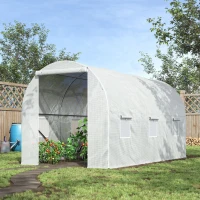 Outsunny 11.5x6.6x6.6ft Walk-in Tunnel Greenhouse Portable Garden Plant Growing Warm House with Door and Ventilation Window, White(m-8)