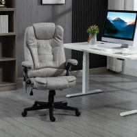 HOMCOM 6 Point Vibrating Massage Office Chair with Heat, Microfiber High Back Executive Office Chair with Reclining Backrest, Padded Armrests and Remote, Gray(m-10)