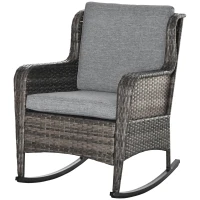 Outsunny Patio Wicker Rocking Chair, Outdoor PE Rattan Swing Chair w/ Soft Cushions, Classic Style for Garden, Patio, Lawn, Mixed Gray(m-15)