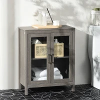 kleankin Modern Bathroom Floor Cabinet, Freestanding Bathroom Storage Cabinet with Double Glass Doors and Adjustable Shelves, Gray(m-11)