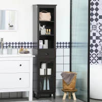 kleankin Slim Bathroom Storage Cabinet Door & Shelves Linen Tower, Brown(m-11)