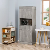 HOMCOM 72" Kitchen Buffet with Hutch, Freestanding Pantry Cabinet with Utility Drawer, 2 Door Cabinets, Adjustable Shelves and Countertop, Gray Wood Grain(m-9)