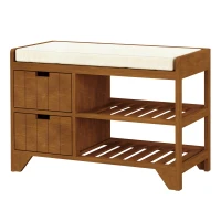 HOMCOM Compact Rustic Padded Wooden Shoe Rack Bench Organizer With Drawers - Coffee Woodgrain(m-14)