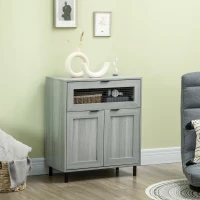 HOMCOM Sideboard Buffet Cabinet, Kitchen Cabinet with Metal Grid Flip Drawer, Adjustable Shelf, Accent Cabinet for Living Room, Grey(m-11)