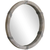 HOMCOM 30.75" Wood Wall Mirror, Farmhouse Decorative e Round Mirror for Wall Decor in Living Room, Bedroom, Natural Wood Color(m-11)