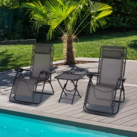 Outsunny Zero Gravity Chair Set of 2 Patio Chair with Side Table Cupholders and Pillows for Pool, Backyard, Lawn, Beach, Grey(m-8)