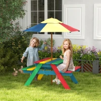 Outsunny Wooden Kids Picnic Table Set with Parasol, Seating for 2 Children 3-6 Years Old, for Patio Backyard, Indoor Outdoor Use(m-10)