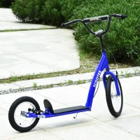 Aosom Youth Scooter Kick Scooter for Kids 5+ with Adjustable Handlebar 16" Front and 12" Rear Dual Brakes Inflatable Wheels, Blue(m-10)