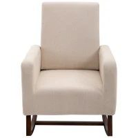 HOMCOM Accent Lounge Rocking Chair with Solid Curved Wood Base and Linen Padded Seat, Cream White(m-11)