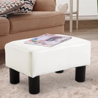HOMCOM Ottoman Foot Rest, Small Foot Stool with Faux Leather Upholstery, Rectangular Ottoman Footrest with Padded Foam Seat and Plastic Legs, Bright White(m-10)