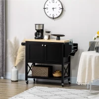 HOMCOM Rolling Kitchen Island Cart with Rubberwood Top and Storage, Black(m-11)
