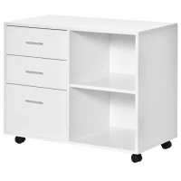 HOMCOM 3 Drawer Printer Stand, Mobile Lateral File Cabinet with 2 Storage Shelves for Home Office, White(m-12)