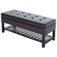 HomCom 44" Tufted Faux Leather Ottoman Storage Bench With Shoe Rack - Dark Brown(m-11)