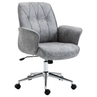 Vinsetto Microfiber Home Office Chair, Height Adjustable Button Tufted Computer Desk Chair with Swivel Wheels, Tilt Function and Padded Armrests, Light Gray(m-11)