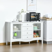 HOMCOM Sideboard Buffet, Kitchen Cabinet, Coffee Bar Cabinet with Glass Doors, Drawers and Adjustable Shelves, White(m-10)