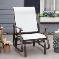 Outsunny Outdoor Glider Chair, Gliders for Outside Patio with Steel Frame and Mesh Fabric for Backyard, Garden, and Porch, White(m-10)