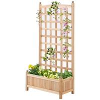 Outsunny Wooden Raised Garden Bed with Trellis, Outdoor Planter Box with Drainage Crevices for Climbing Vine Plants Flowers, 24" x 12" x 49"(m-12)