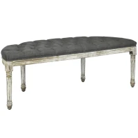 HOMCOM Vintage Semi-Circle End of Bed Bench, Upholstered Bedroom Entryway Bench with Tufted Linen-Touch Fabric with Rubberwood Legs, Gray(m-11)