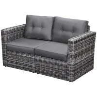Outsunny 2 Piece Patio Wicker Corner Sofa Set, Outdoor PE Rattan Furniture, with Curved Armrests and Padded Cushions for Balcony, Garden, or Lawn, Gray(m-11)