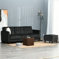 HOMCOM Upholstered L-Shaped Sofa Bed, Reversible Sectional Recliner Sofa Set, Velvet-Touch Sleeper Futon with Footstool, Black(m-10)