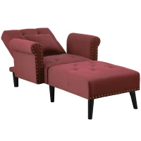 HOMCOM 2-In-1 Chaise Lounge Indoor with Rolled Armrest, Nailhead Trim and Button Tufting, Adjustable Velvet Fabric Upholstered Sofa for Bedroom and Living Room, Red(m-11)