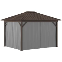 Outsunny 10' x 12' Hardtop Gazebo with Curtains and Netting, Permanent Pavilion Metal Single Roof Gazebo Canopy with Aluminum Frame and Hooks, for Garden, Patio, Backyard, Gray(m-11)