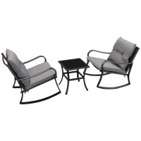 Outsunny 3 Pieces Patio Wicker Rocking Chairs Table Set, Outdoor PE Rattan Furniture with 2 Rockers & 1 Coffee Table w/ Padded Cushions for Deck, Backyard, Garden, Dark Grey(m-11)