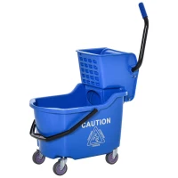 HOMCOM Mop Bucket Cart with Side Press Wringer, Metal Handle and 34 Quart Capacity, Blue(m-11)