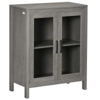 kleankin Modern Bathroom Floor Cabinet, Freestanding Bathroom Storage Cabinet with Double Glass Doors and Adjustable Shelves, Gray(m-10)